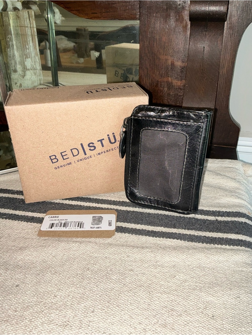 NWT Bed Stu Carrie Leather Black Die Dyed DD Wallet W/ Box Retail $100 - Picture 2 of 12